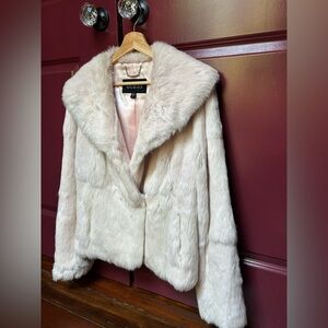 GUESS Blush Rabbit Fur Teddy Jacket with Wide Collar